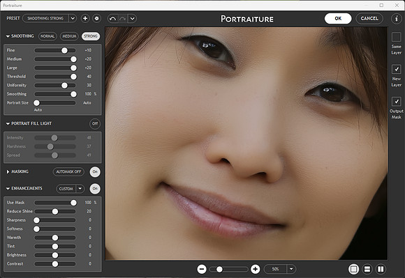 Portraiture 5 Strong Preset Sharpness 0