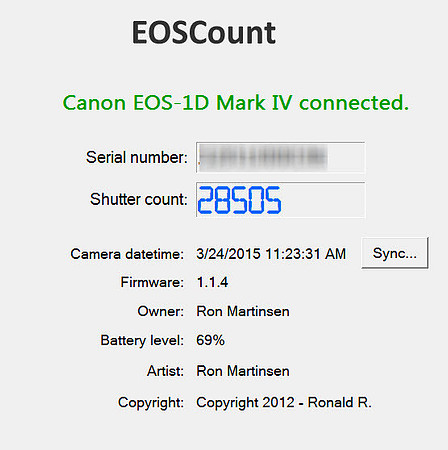 Canon 1D Mark IV Shutter Count on March 24, 2015