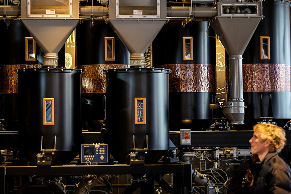 1,000 pound-capacity silos for aeration and to rest before roasting