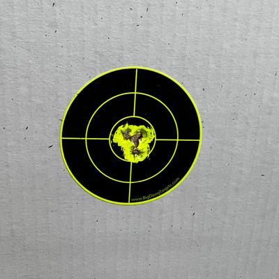 Five shots - 10 yards offhand 